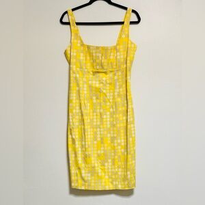 Calvin Klein Dress Womens 6 Yellow White Polka Dot Sheath Sleeveless Cotton